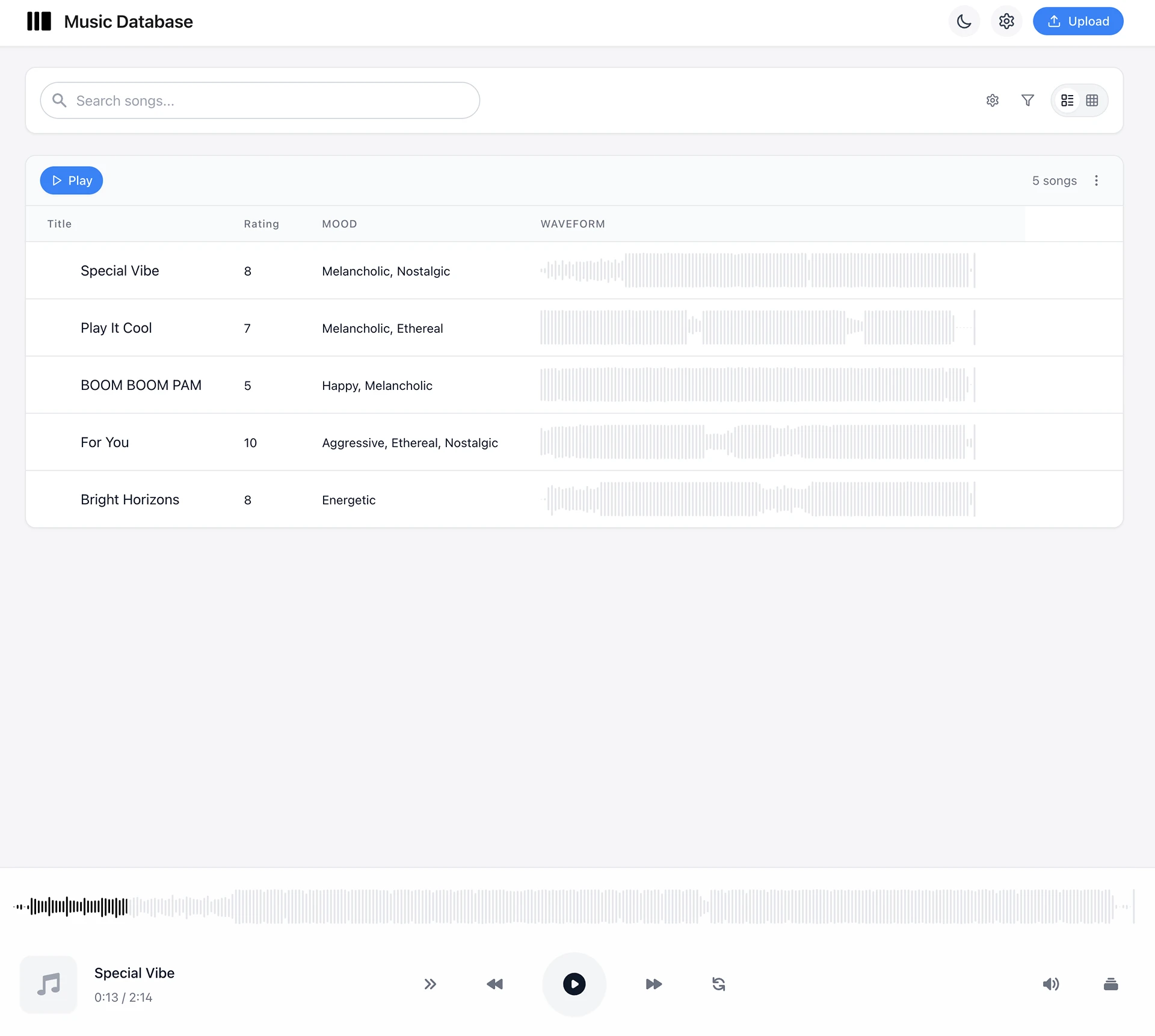 Music Database main interface
