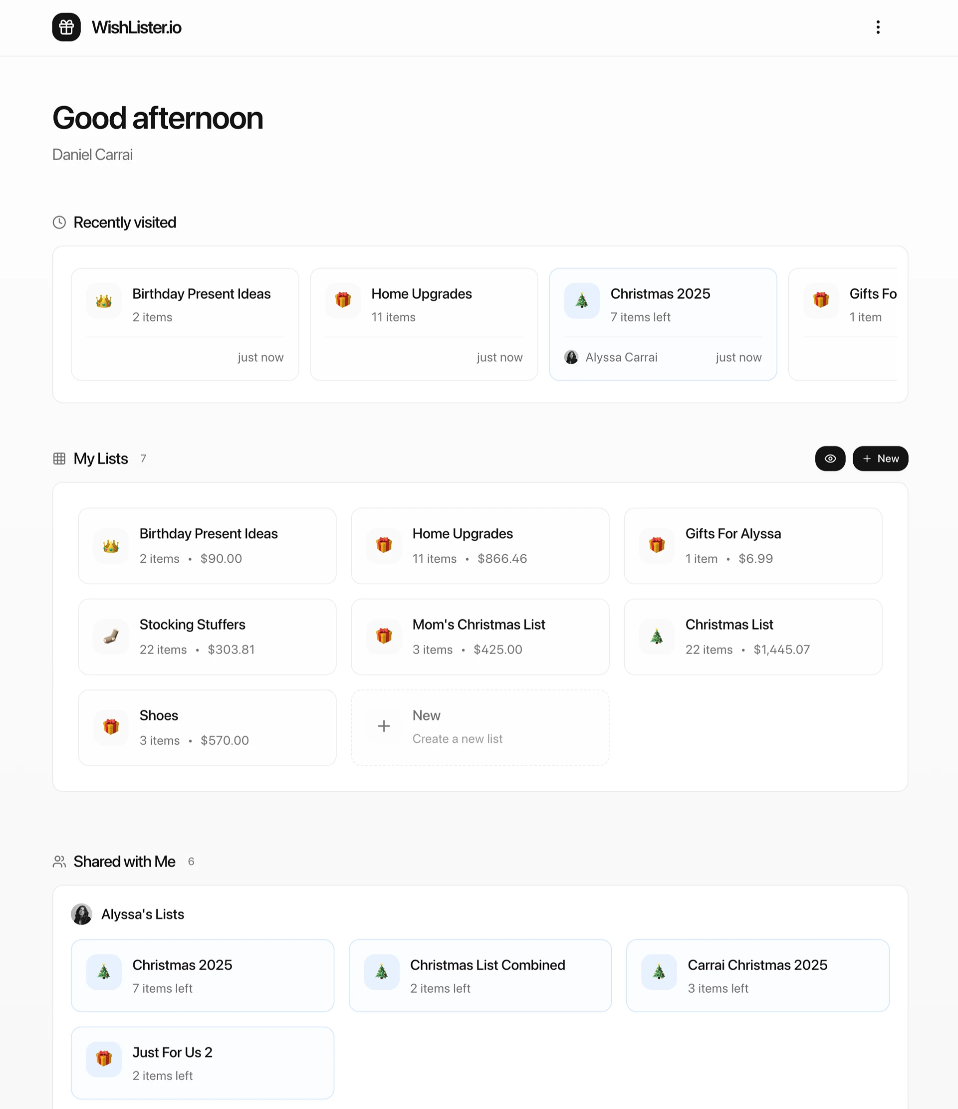 Wishlister.io main interface